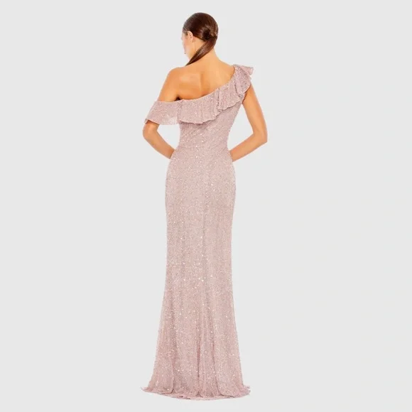 NWT $398 MAC DUGGAL FULLY Sequined Drop Shoulder Trumpet Gown DRESS MOCHA 5611 - Picture 4 of 8